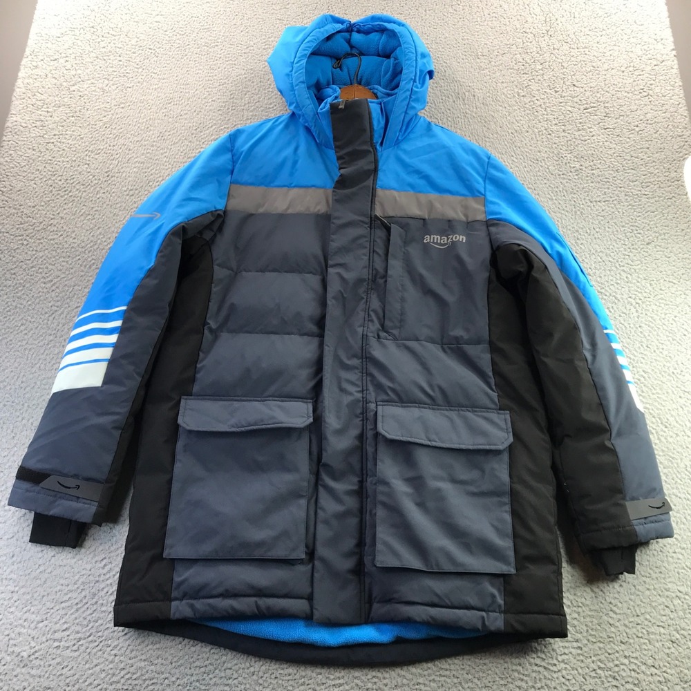Amazon Delivery Driver Heavy Winter Parka Puffer Jacket Blue Grey Mens Medium